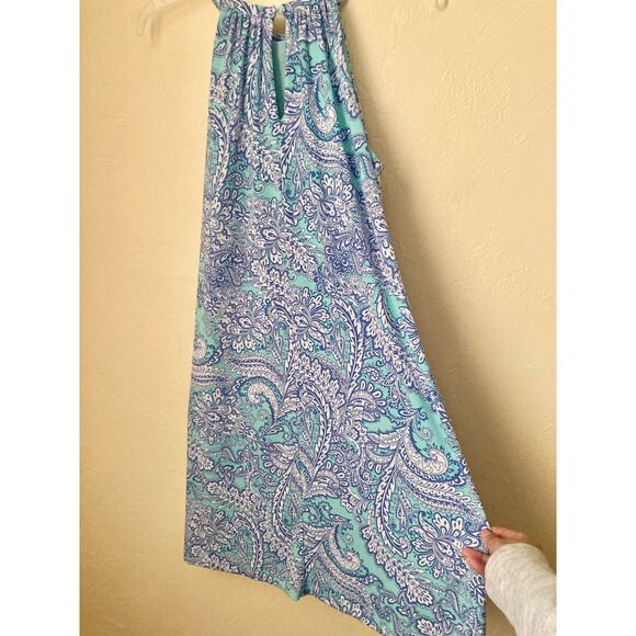 Cynthia Rowley Women's Mini Halter Shift Dress Size M Green Blue Paisley Print - Picture 3 of 7